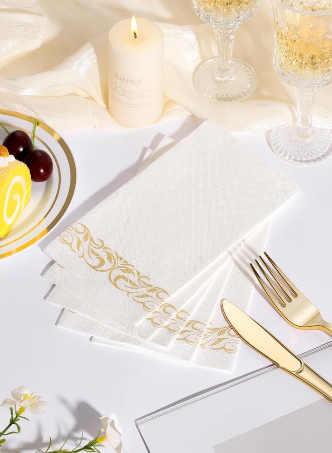 Goodluck 200 Pack 3-Ply Disposable Napkins - Soft & Absorbent Paper Hand Towels for Bathroom Guests, Dinner Party, Kitchen,Christmas， Wedding & Events, Parties - Floral Gold Trim - Image 3